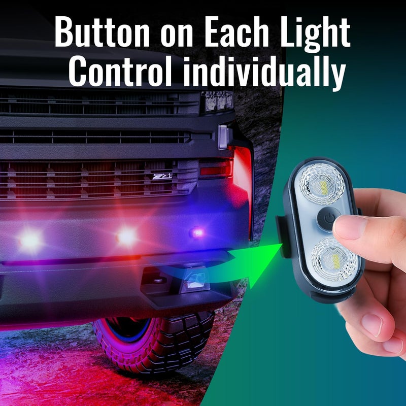 PidZoom Wireless LED Lights for Car-4PCS Interior Ambient Strobe Light with Remote and Button, USB-C 120 Hours 8 Colors IP65 Waterproof Rechargeable Underglow Light for Cars, Trucks, eBike, Motorcycle - Image 5